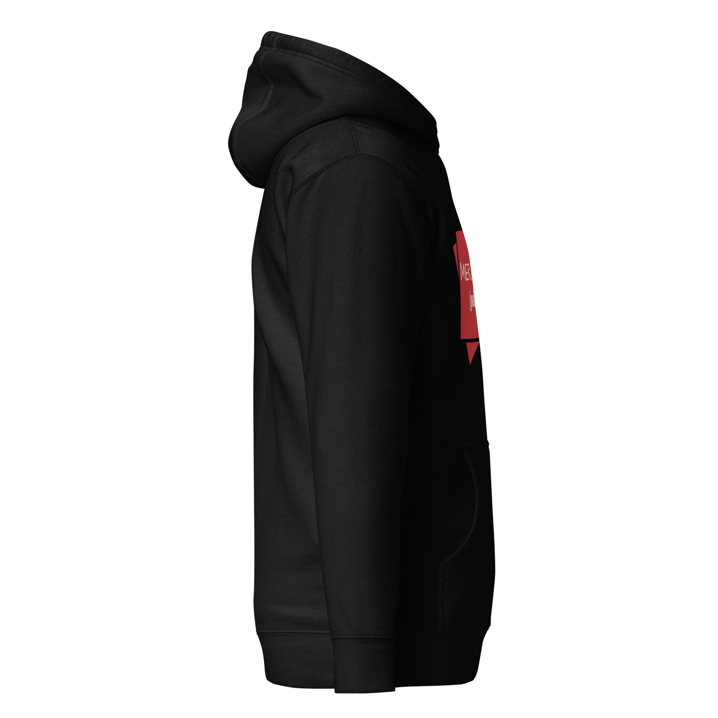 Rechte Seitenansicht des schwarzen „MIERATYCH“ Hoodies.