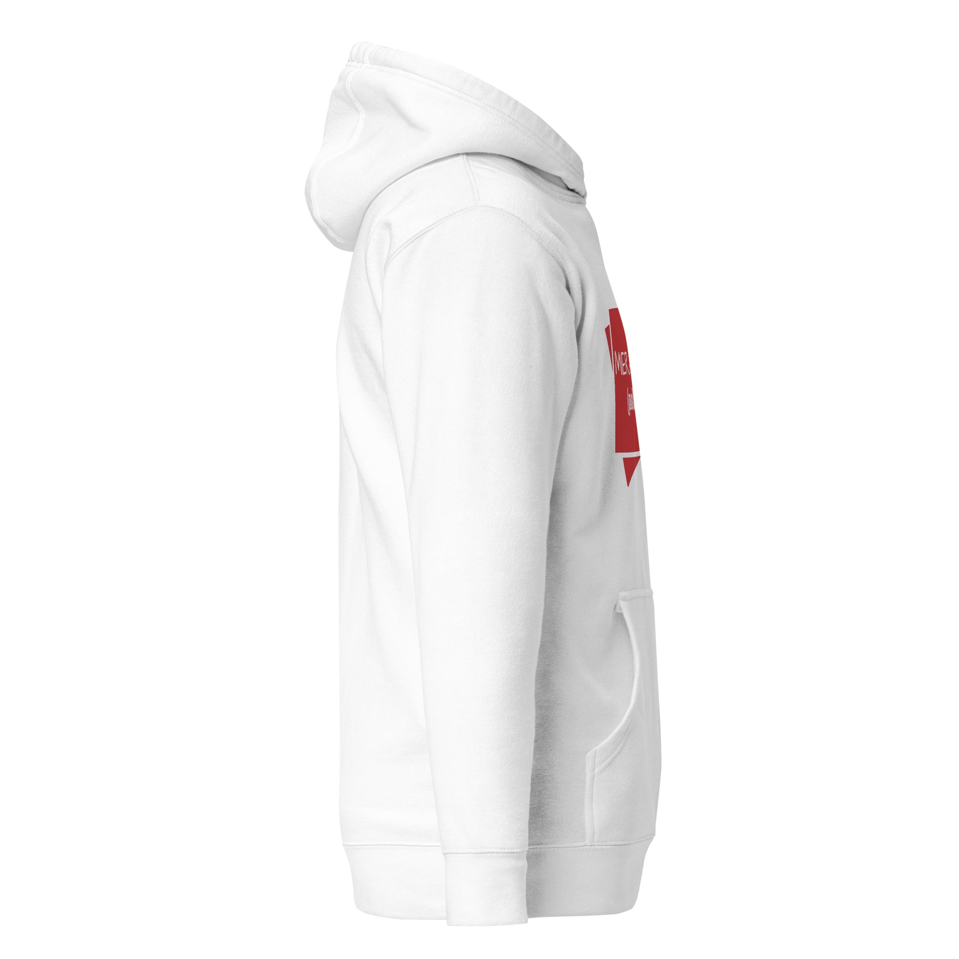 Seitenansicht rechts des weißen Hoodies der MIERATYCH-Serie.