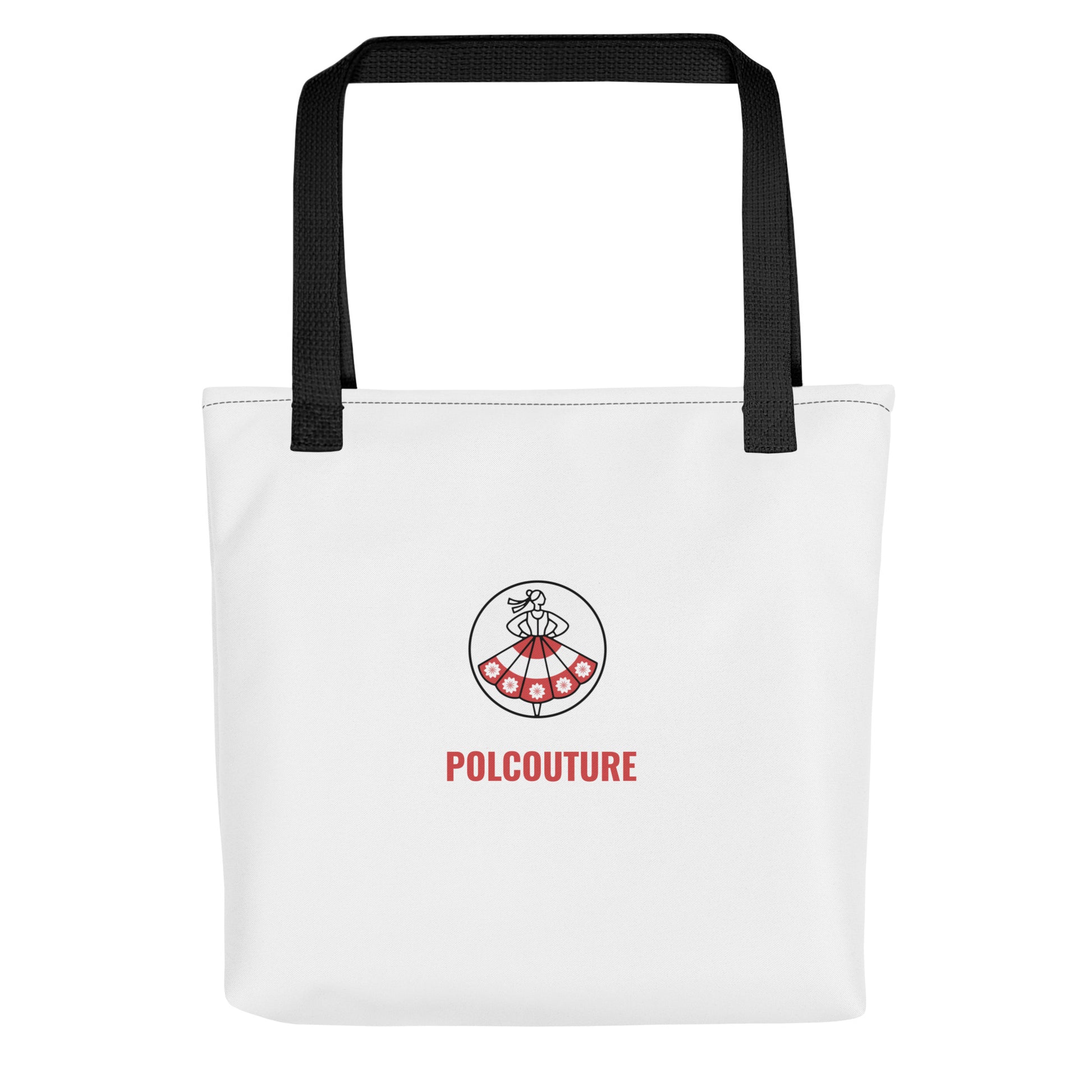 Frontalansicht der Stofftasche „TORBA“ von POLCOUTURE vor weißem Hintergrund. Die komplette Tasche ist neutral und sauber abgebildet, inklusive des markanten Logos und Schriftzugs.