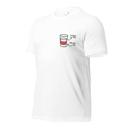 Seitenansicht (links) des T-Shirts „PÓŁ NA PÓŁ“ zur Darstellung von Schnitt und Ärmel.
